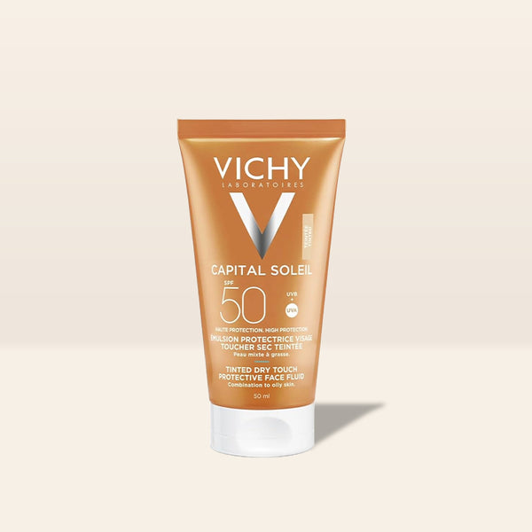 Vichy BB Tinted Dry Touch Face Fluid - Parlama karşıtı ve renkli dokulu yüksek korumalı güneş koruyucu yüz kremi SPF 50