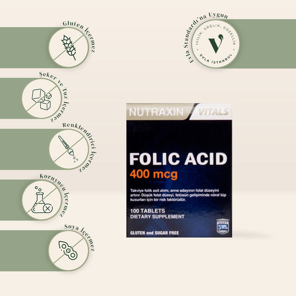 NUTRAXIN Folic Acid 400 Mcg 100 Tablets